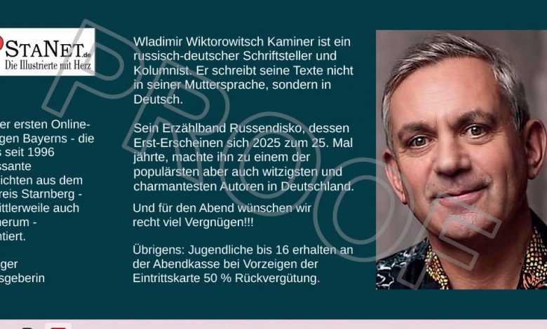 Wladimir Kaminer gastiert am 10- April im CPG in Gilching. Ab Donnerstag, 11. Dezember, gibt es die Karten im Vorverkauf...