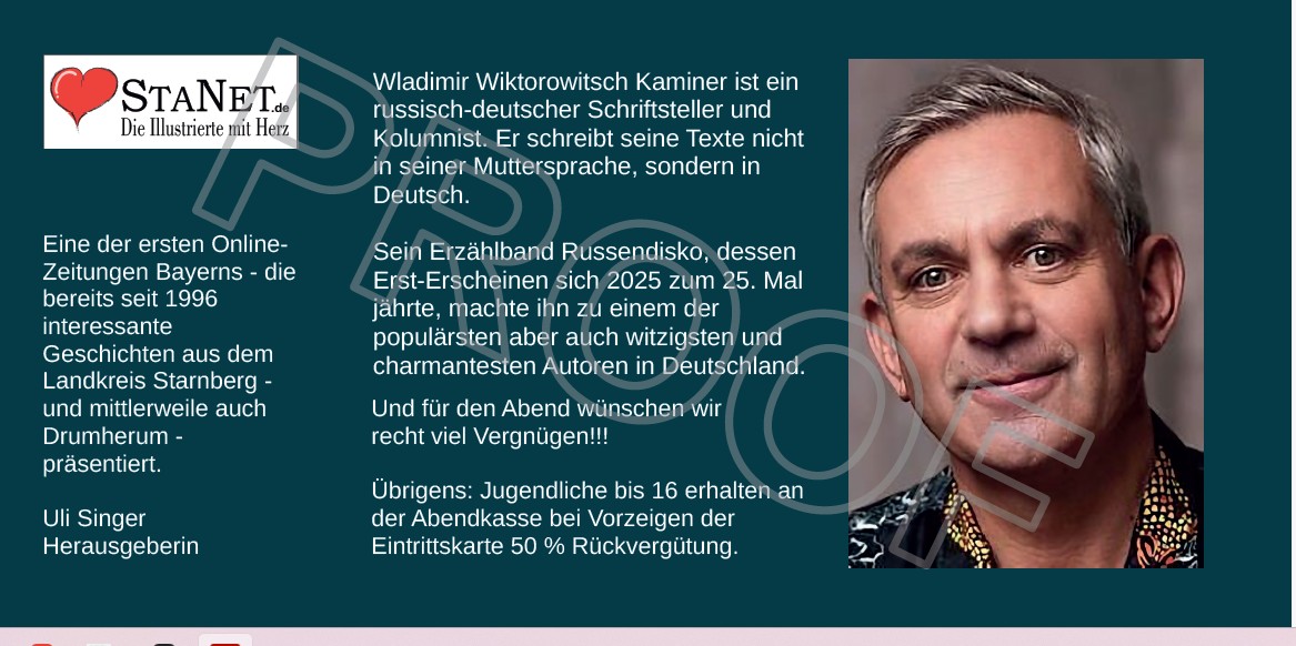 Wladimir Kaminer gastiert am 10- April im CPG in Gilching. Ab Donnerstag, 11. Dezember, gibt es die Karten im Vorverkauf...